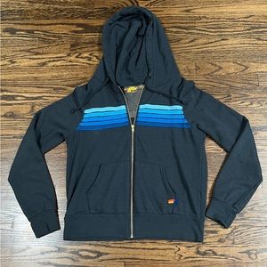 Aviator Nation Charcoal Blue Stripe Hoodie Sweatshirt Small S